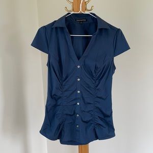 Express Shirred Stretch Button-Down Blouse